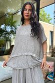 Tasha Damask Cap Sleeve Button Top Mocha